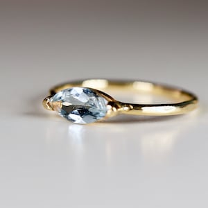 Marquise Aquamarine Ring, 14k Gold Aquamarine Engagement Ring, March Birthstone Jewelry Gift For Her, East West Marquise Gemstone Ring