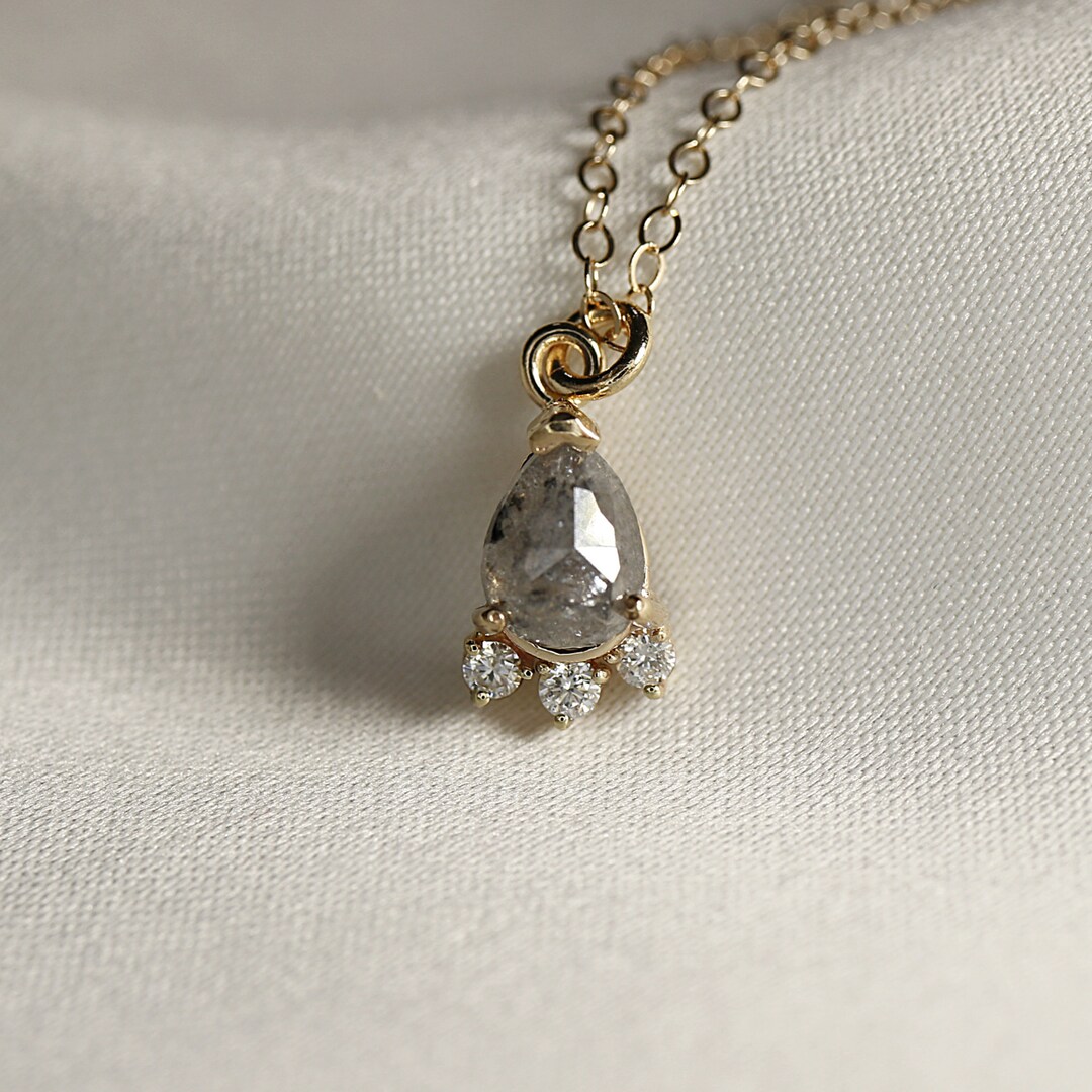 Salt and Pepper Diamond Necklace in 14k Solid Yellow Gold Etsy