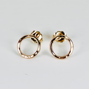 Open Circle Stud Earrings, Hammered Gold or Silver Minimalist Studs, Small Gold Filled Earrings, Everyday Gift for Her, Back to School Gift