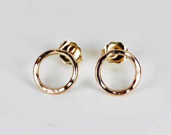 Open Circle Stud Earrings, Hammered Gold or Silver Minimalist Studs, Small Gold Filled Earrings, Everyday Gift for Her, Back to School Gift
