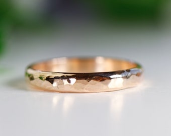 Hammered Gold Wedding Band, 14k Solid Yellow Gold Wedding Ring, Thick Gold Band, Hammered Wedding Band