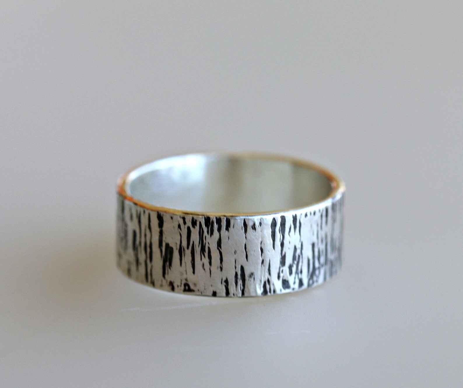 Tree Bark Ring Rustic Wedding Band Personalized Mens Wedding Etsy