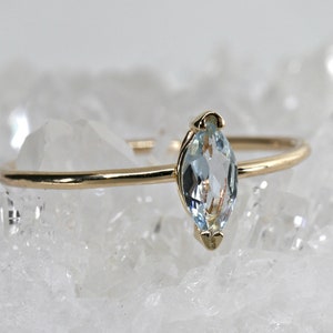 Marquise Aquamarine Ring, 14k Gold, Genuine Aquamarine Engagement Ring, March Birthstone Ring, Handmade Birthstone Jewelry Gift For Her image 2