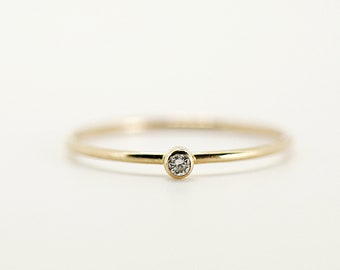 Dainty Diamond Ring, 14k Gold Tiny Diamond Ring, Tiny Solitaire Ring, Promise Ring, Diamond Stacking Ring, Minimalist Jewelry, Ring for her