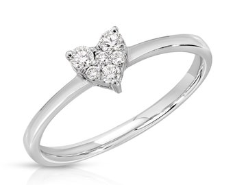 Natural Diamond Heart Ring 14k White Gold, Heart Promise Ring, Minimalist Heart Engagement Ring, April Birthstone Ring, Gift for Her