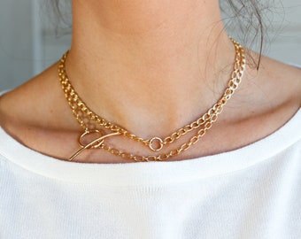 Gold Statement Knebel-Halskette, Knebel Choker, Dicke Ketten-Halskette, Gold-Schicht-Halskette, mutige Gold-Kettenhalskette, Minimalist Choker