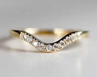 Curved Diamond Wedding Band 14k Gold, Diamond Contour Band, Curved Half Eternity Band, Gift For Her, Diamond Nesting Band