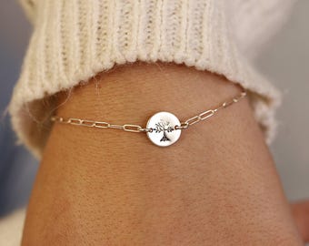 Hand Stamped Tree of Life Charm Bracelet Sterling Silver Disc Bracelet, Graduation Gift, New Mom Bracelet,  Gift for Her