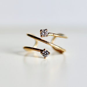 Solid Gold Ear Cuff CZ Diamond, Single (Half Pair) 14k Gold No pierced Ear Wrap, No Piercing Gold Cartilage Cuff, Birthday Gift for Sister
