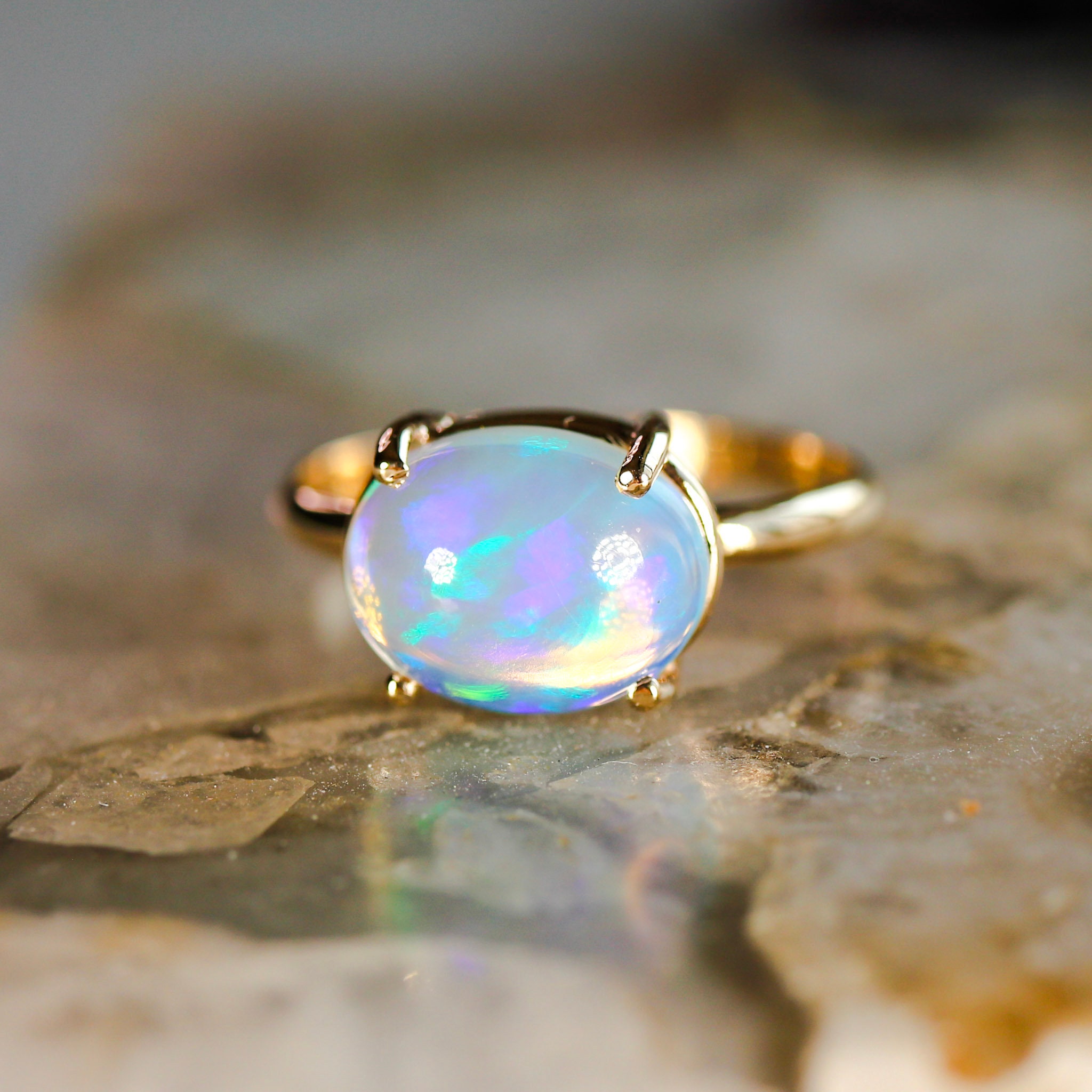 14k Gold Opal Ring Oval Opal Ring Birthstone Jewelry | Etsy