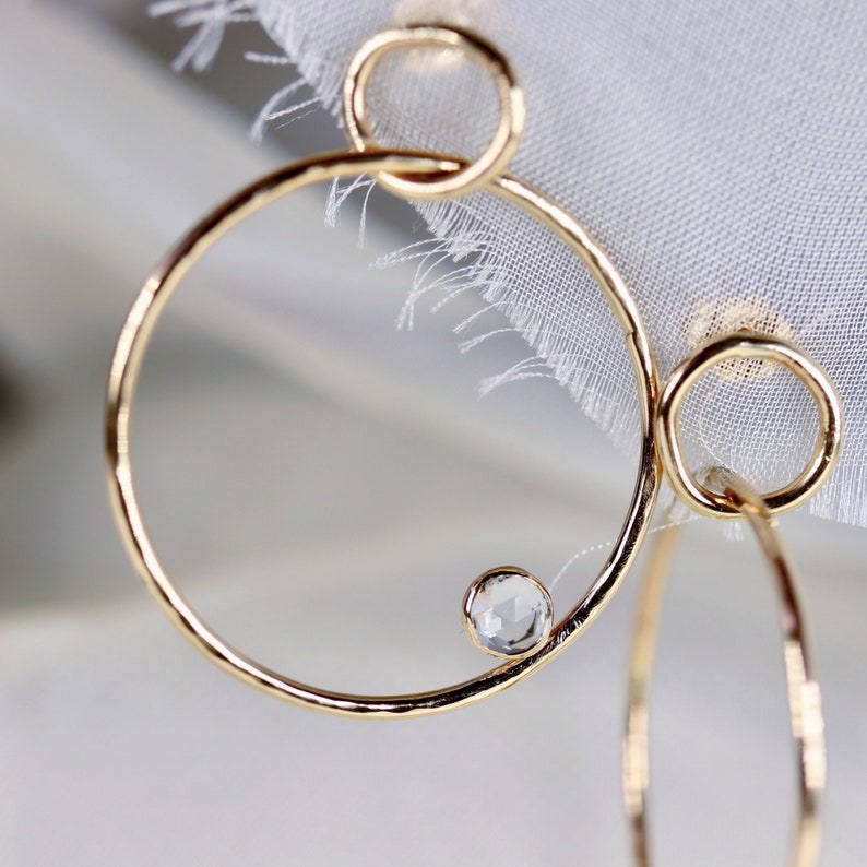 Large Double Hoop Earrings 14k Solid Gold, Aquamarine Hoop Earrings, Lightweight Hoop Earrings, Everyday Earrings, Minimalist Leaf Hoops image 7