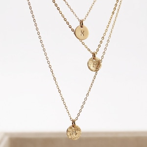 Dainty Initial Necklace Gold Filled, Hand Stamped Initial Necklace, initial Disc Necklace Personalized Gift for Her, Bridesmaid Necklace
