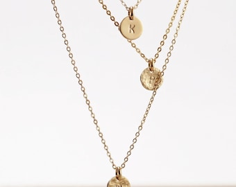 Dainty Initial Necklace Gold Filled, Hand Stamped Initial Necklace, initial Disc Necklace Personalized Gift for Her, Bridesmaid Necklace