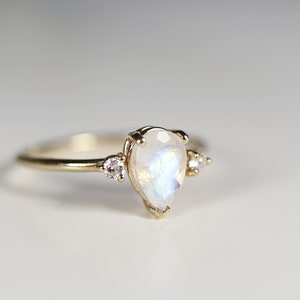 Pear Moonstone Engagement Ring, Diamond Moonstone Ring, Handmade Jewelry, June Birthstone, Moonstone Promise Ring, Anniversary Ring for Her