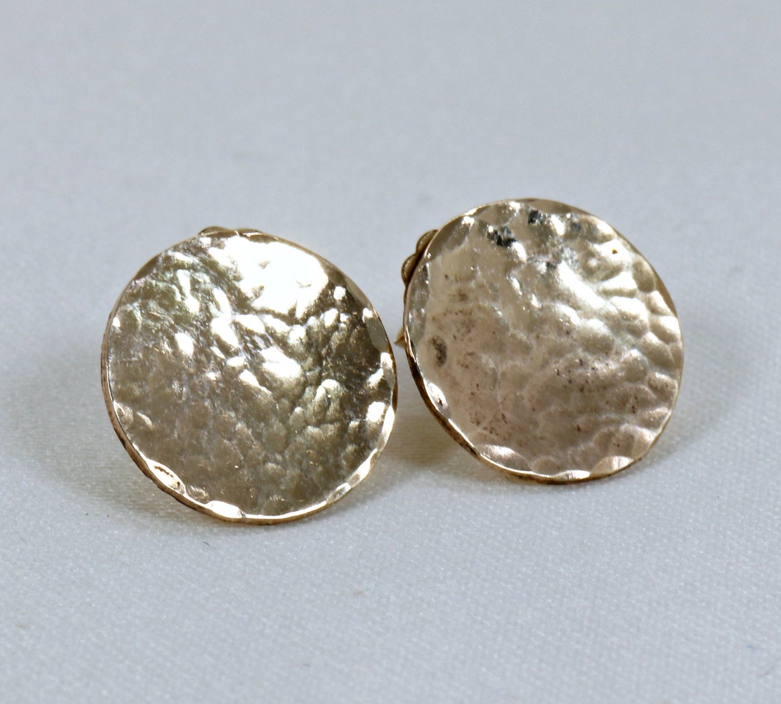 Hammered Gold Disc Stud Earrings Hammered Stud Earrings Gold Etsy