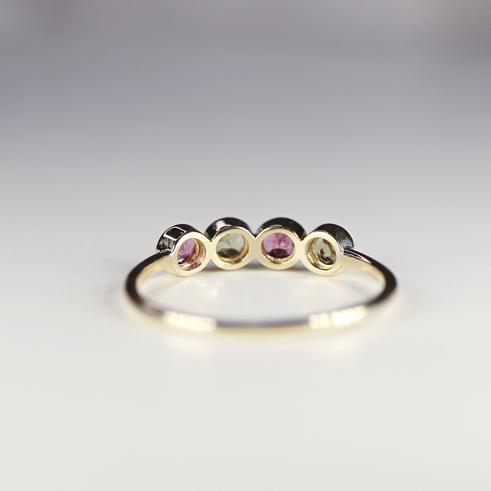 Four Stone Ring 14k Solid Gold, Four Tourmaline Ring, Pink and Green ...