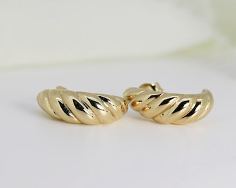 Croissant Earrings 14k Solid Gold, Bold Croissant Hoops, Chunky Twisted Hoop Earrings, Dome Earrings, Minimalist Jewelry Gift for Wife