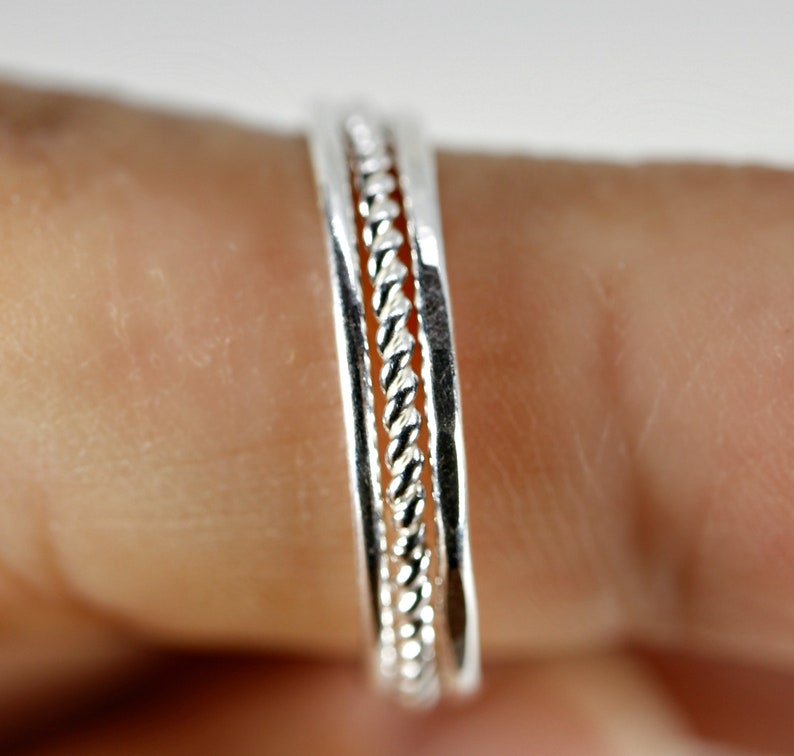 Sterling Silver Dainty Ring Delicate Thin Silver Ring Hammered Silver Ring Rope Ring Silver Stacking Ring Set Silver Midi Ring