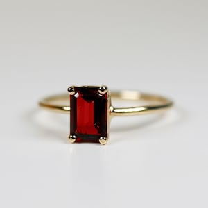 Garnet Ring 14k Gold, Emerald Cut Garnet Ring, Minimalist Garnet Engagement Ring, January Birthstone Ring, Anniversary Ring for Her
