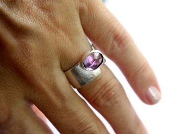 Amethyst Ring Sterling Silver, February Birthstone Ring, Amethyst Jewelry, Purple Gemstone Ring Large Sterling Silver Statement Ring