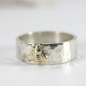 Honey Bee Ring Sterling Silver, Boho Mixed Metal Ring, Handmade Bee Jewelry, Personalized Jewelry, Unisex Ring, Custom Gold Filled Bee Ring image 2