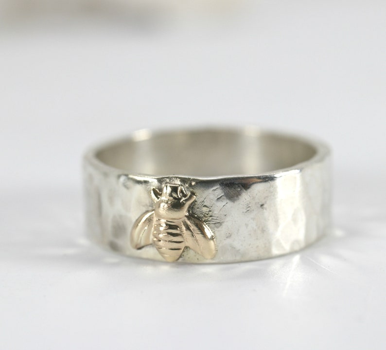 Honey Bee Ring Sterling Silver, Boho Mixed Metal Ring, Handmade Bee Jewelry, Personalized Jewelry, Unisex Ring, Custom Gold Filled Bee Ring image 2