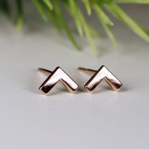 14k Solid Gold Earrings Stud Chevron, Handmade Minimalist Earrings, Jewelry Gift for Her, Geometric Modern Triangle Stud Earrings image 1