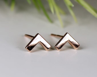 14k Solid Gold Earrings Stud Chevron, Handmade Minimalist Earrings, Jewelry Gift for Her, Geometric Modern Triangle Stud Earrings