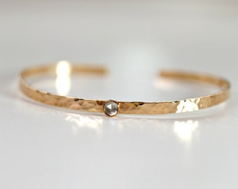 Aquamarine Cuff Bracelet Gold Filled, Aquamarine Bracelet, Gemstone Bangle, Hammered Gold Cuff Bracelet, March Birthstone Jewelry