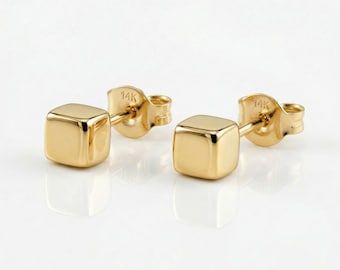 Cube Stud Earrings 14k Solid Gold Minimalist Everyday Tiny Stud Earrings, Modern Cube Earrings, Gold Square Earrings, Geometric Earrings