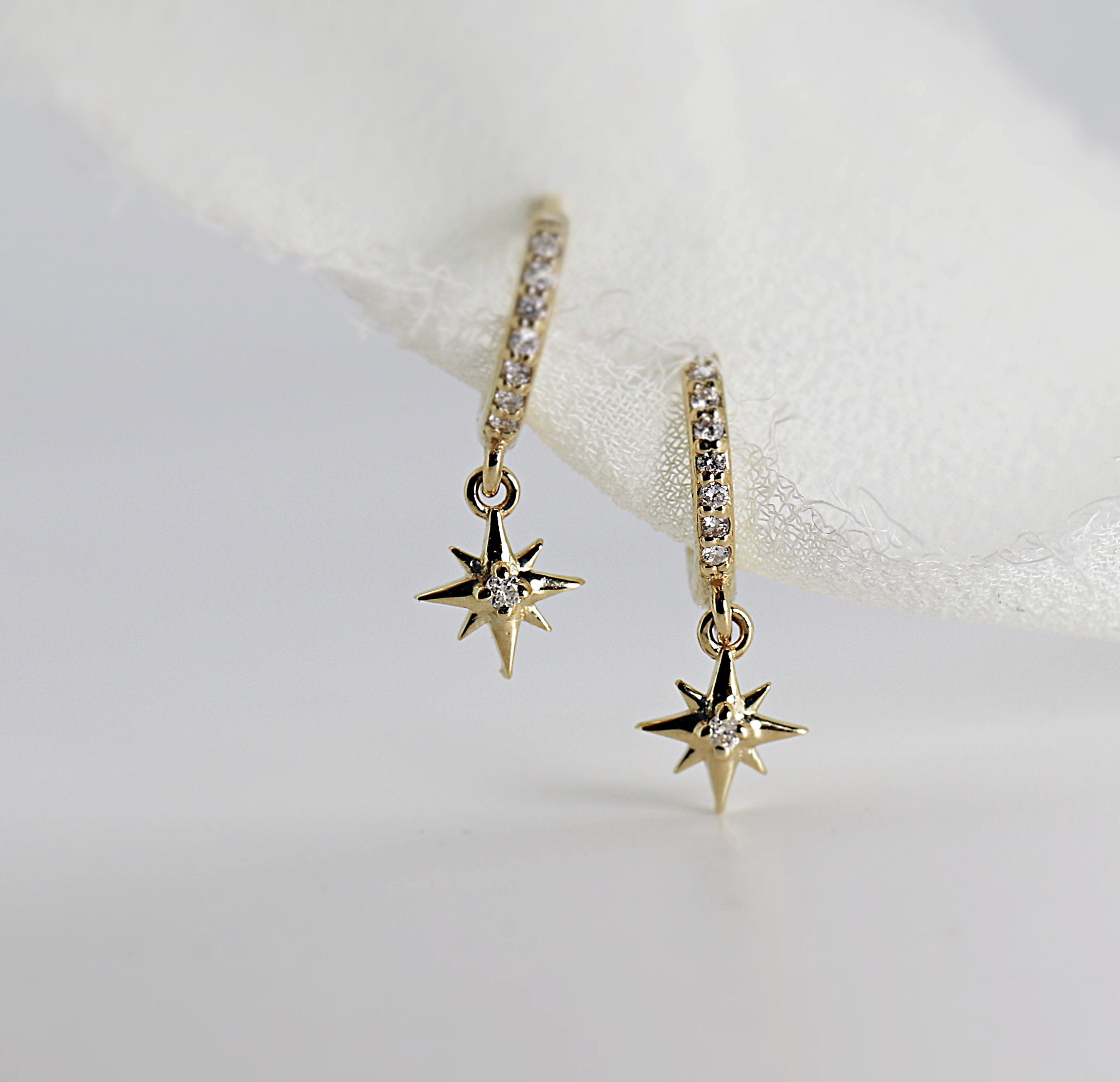 Diamond Star Earrings 14k Gold Diamond Starburst Earrings Etsy Israel