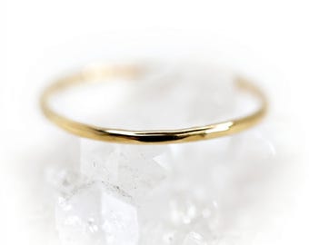 14k Yellow Gold Dainty Ring, Hammered Gold Stacking Rings,  Dainty Hammered Gold Ring, Minimalist 14k Gold Ring, Thin Gold Ring