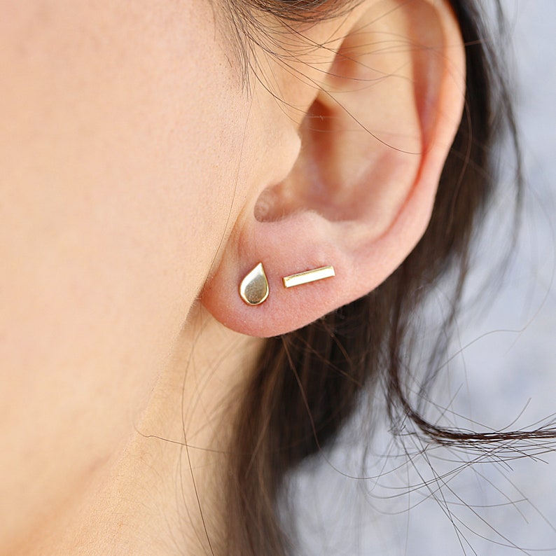 Teardrop Earrings 14k Solid Gold, Dainty Simple Gold Earrings, Everyday Minimalist Handmade Unique Stud Earrings, Best Friend Gift image 5