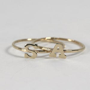 14k Gold Initial Ring, Solid 14k Gold Letter Ring, Personalized Jewelry ...