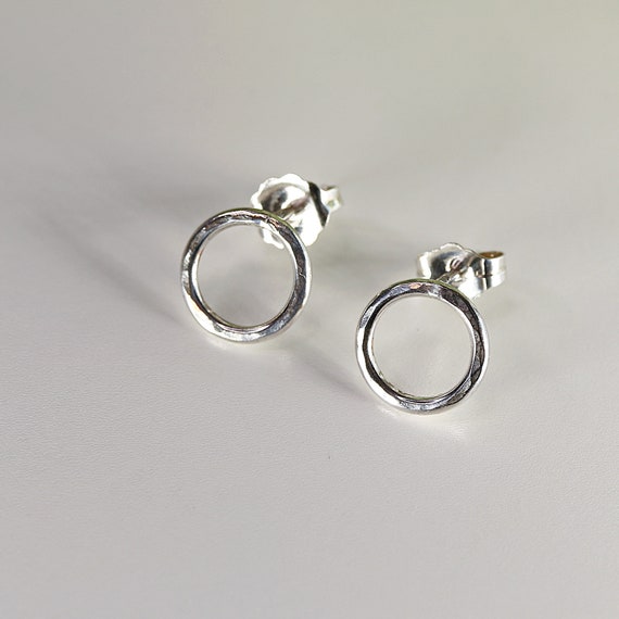 Sterling Silver Open Circle Earrings - Small Dainty Hoop Stud Earrings -  Designer Handmade