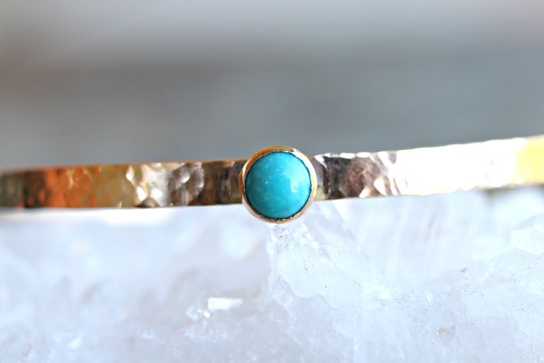 Turquoise Cuff Bracelet, December Birthstone Bracelet, Hammered Gold Filled Cuff Bracelet Gemstone Bangle, Handmade Gemstone Bracelet image 10