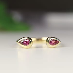 Pink Tourmaline Open Ring: 18k Gold Cuff Ring, October Birthstone