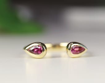 Pink Tourmaline Open Ring: 18k Gold Cuff Ring, October Birthstone Jewelry Gift
