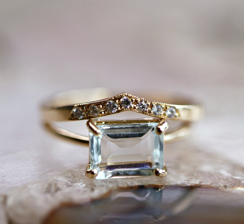 Aquamarine Engagement Ring 14k Gold Emerald Cut Aquamarine Etsy