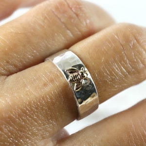 Honey Bee Ring Sterling Silver, Boho Mixed Metal Ring, Handmade Bee Jewelry, Personalized Jewelry, Unisex Ring, Custom Gold Filled Bee Ring image 6