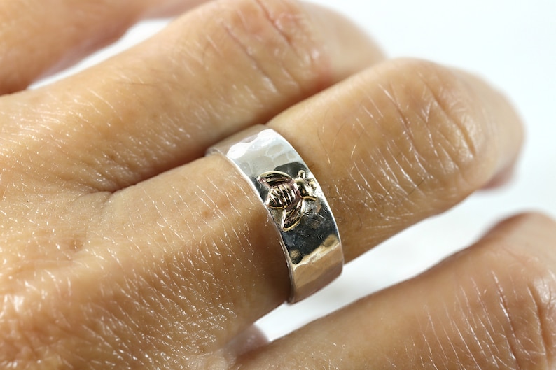 Honey Bee Ring Sterling Silver, Boho Mixed Metal Ring, Handmade Bee Jewelry, Personalized Jewelry, Unisex Ring, Custom Gold Filled Bee Ring image 6