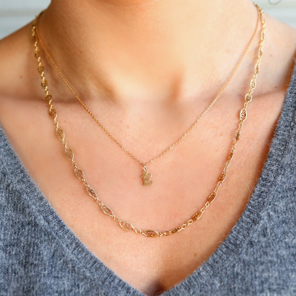 Gold Filigree Chain Necklace, Gold Choker Necklace, Gold Filled Chain Necklace, Layering Gold Lace Necklace, Gold Statement Necklace