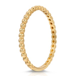 Dainty Beaded Stacking Ring 14k Solid Gold, Stackable Gold Midi Ring, Minimalist Beaded Band, Gold Textured Ring, Gold Ring for Mom