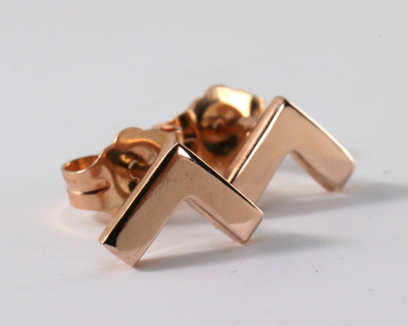 14k Solid Gold Earrings Stud Chevron, Handmade Minimalist Earrings, Jewelry Gift for Her, Geometric Modern Triangle Stud Earrings image 9