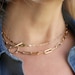 Large Chunky Paperclip Chain Chocker, Gold Paperclip Chain Necklace, Gold Toggle Necklace, Rectangular Chain Gold Choker Necklace