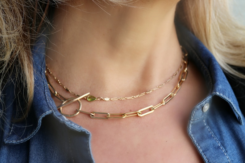 Large Chunky Paperclip Chain Chocker, Gold Paperclip Chain Necklace, Gold Toggle Necklace, Rectangular Chain Gold Choker Necklace 