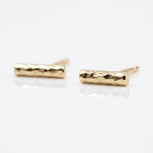 14k Gold Hammered Bar Stud Earrings, Screw Back Solid Gold Bar Earrings, Minimalist Jewelry Handmade Gift, Gold Simple Geometric Studs