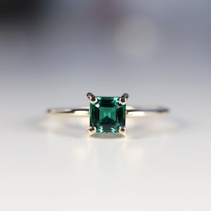 Emerald Ring 14k Gold, Asscher Cut Emerald Engagement Ring, Handmade Square Emerald Gemstone Ring, 20th Anniversary Ring, May Birthstone