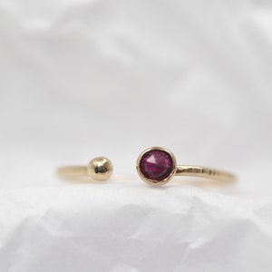 Ruby Ring 14k Gold, Ruby Open Ring, Adjustable Ring, Handmade July Birthstone Ring, Open Cuff Ring, Solid Gold Gemstone Ring Textured Band image 10