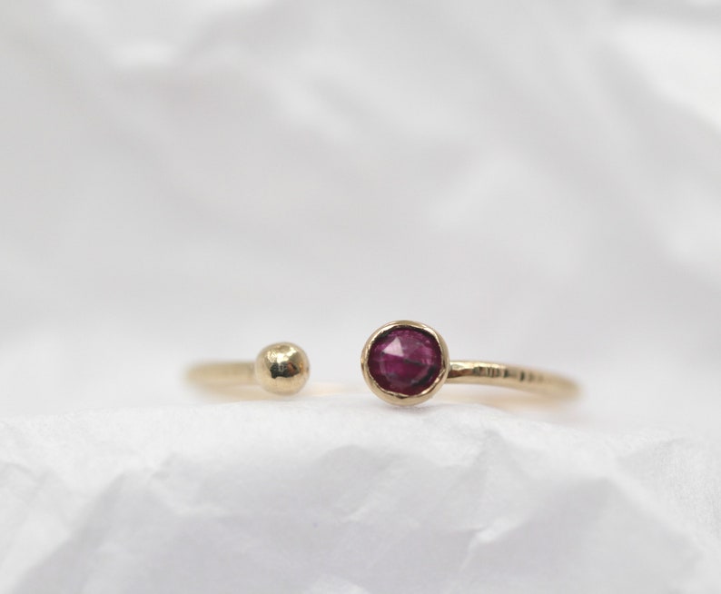 Ruby Ring 14k Gold, Ruby Open Ring, Adjustable Ring, Handmade July Birthstone Ring, Open Cuff Ring, Solid Gold Gemstone Ring Textured Band image 10